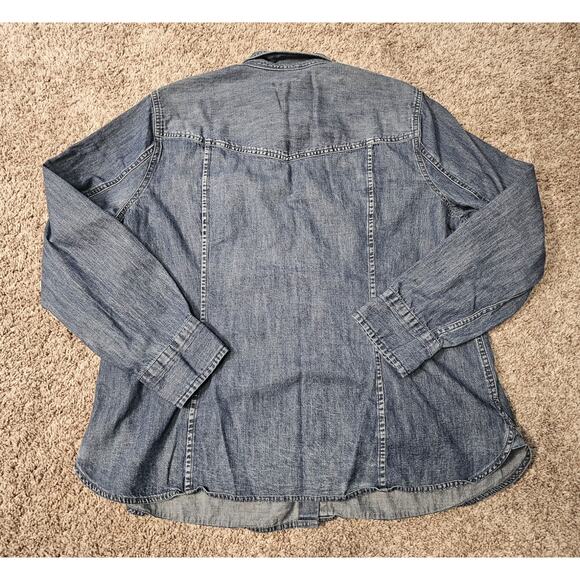J Crew Shirt Womens 20 Slim Blue Denim Pearl Snap Western Cowboy Cowgirl - Picture 7 of 7